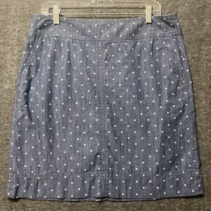 Talbots Skirt Womens 12 Blue Chambray Dots Straight‎ Pencil Office Preppy Beach